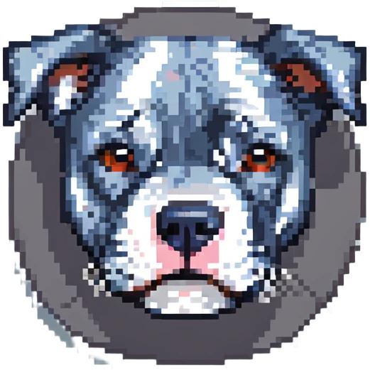 round circle puppy head full grey bleu staffy, stupid expression emoji