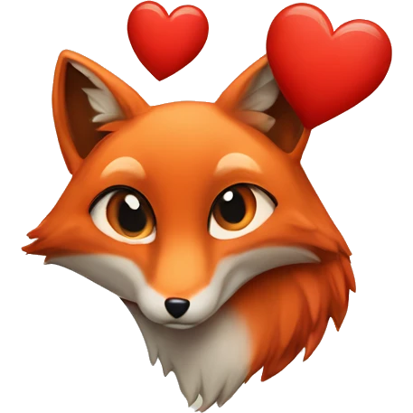 deep lush red fox face with tiny red heart instead of eyes emoji
