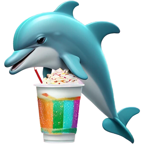 A dolphin in a Christmas sweater playing on a iPad while drinking a Frappuccino with arm bands on  emoji