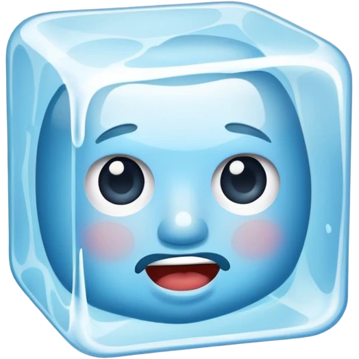 Ice cube with a flat mouth emoji