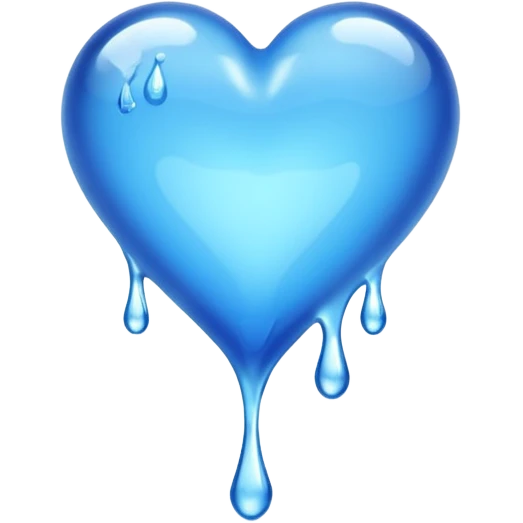 A dripping blue heart made of clear, transparent water emoji