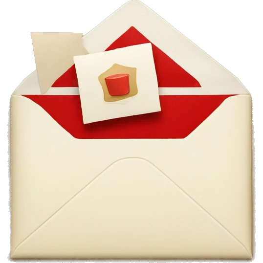 cream envelope with square red postage stamp emoji
