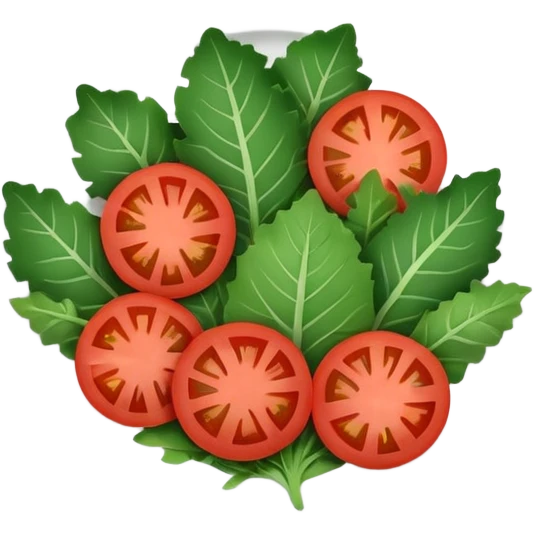 Minimalistic flat vector icon, iOS style, thin black contour on white background. Plate filled with leafy greens and tomato slices. Clean, no text, no shadows emoji