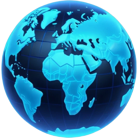 planet neon grid earth, minimalistic 3d blue neon glowing transparent emoji