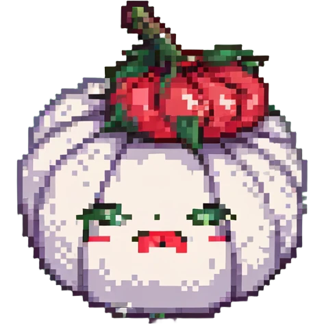 pixel art garlic with lipstick and red panties, playful and cute emoji