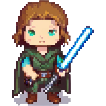 a Jedi with a blue lightsaber in pixel art style emoji