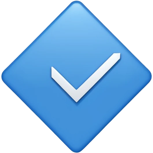 Make Make a symbol with a tilted blue colored square with a tick mark inside it in the middle. Make the edge of the square sharp. Make it normal tilt square and normal tick in the middle emoji