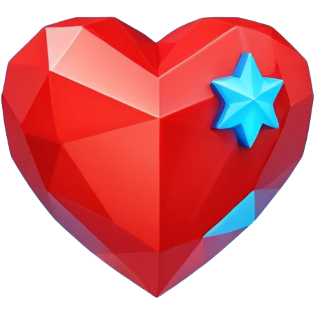 A blocky geometric red 3D heart with a glowing blue star inside emoji