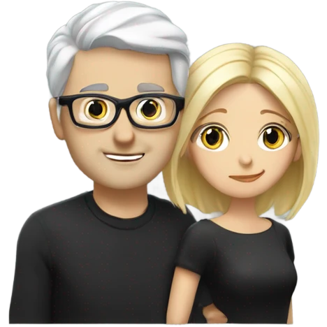 White man - short grey hair - no facial hair - kisses blonde girl who is wearing black glasses  emoji