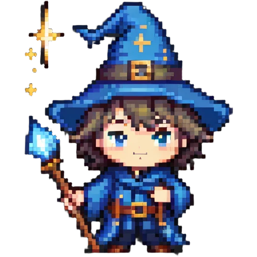 cute chibi male wizard with hat and wand emoji