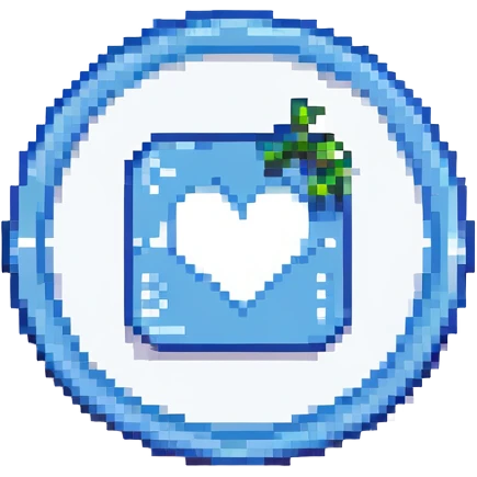 Instagram verification badge emoji, blue circle with white checkmark, pixel art style emoji