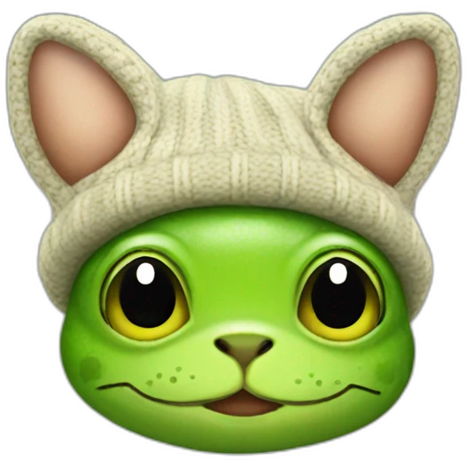 Frog wearing cat Ear beanie emoji