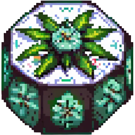 20-sided die d20 pixel art style with a weed joint on top emoji