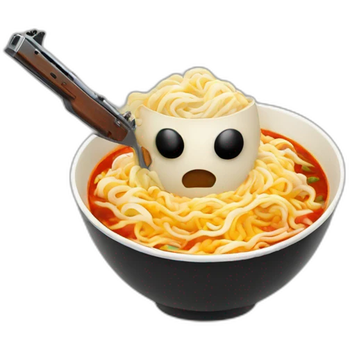Ramen holding gun emoji