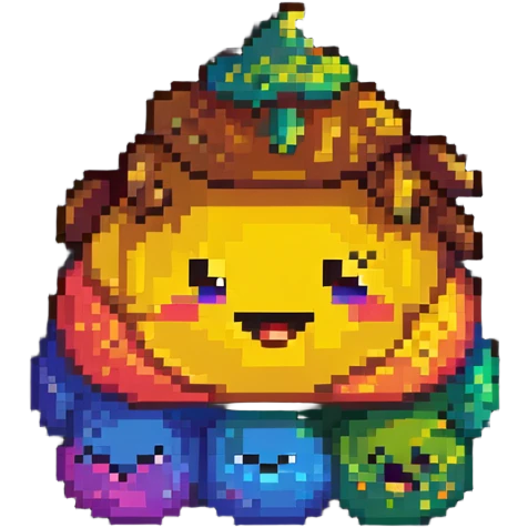 Pile of poo emoji with rainbow gradient colors, cute smiling face emoji