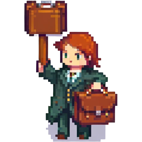 waving hand with a briefcase, end of shift, pixel art style emoji