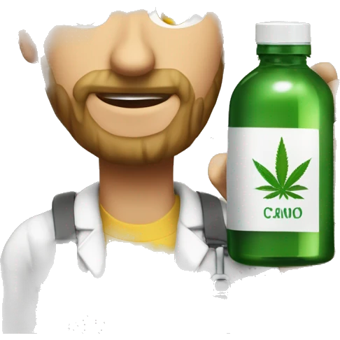 Persona tomado un gotero con un frasco de aceite de cbd al lado emoji
