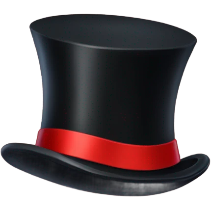 A black top hat displaying a red ribbon around the base. The ribbon forms a visible bow at the front, with the ends falling slightly over  emoji