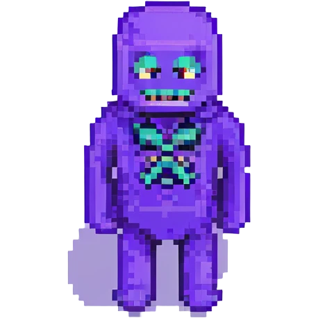 Purple Guy from FNAF, pixel art, sinister grin emoji