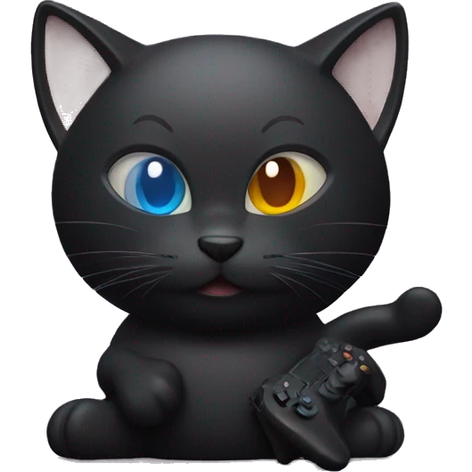 Black cat playing the PS5 emoji