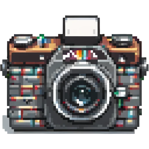 black old school photo camera with flash emoji