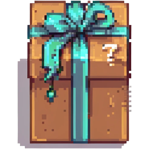gift box with a question mark inside, pixel art style emoji