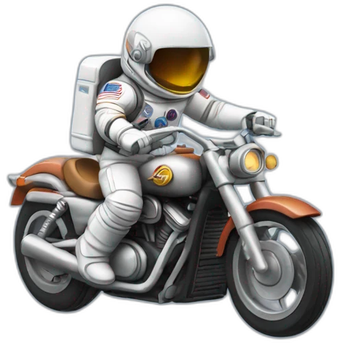 Astronaut riding a Harley popping wheelie emoji