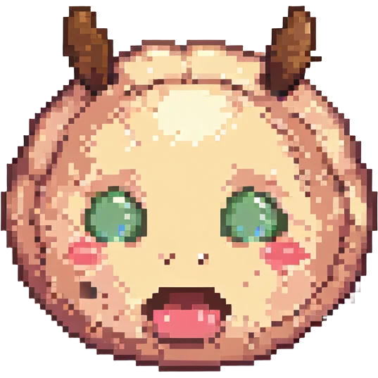 blushing emoji with huge cheeks and steam coming out of ears, pixel art style emoji