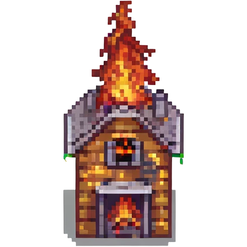 a house on fire, pixel art style emoji