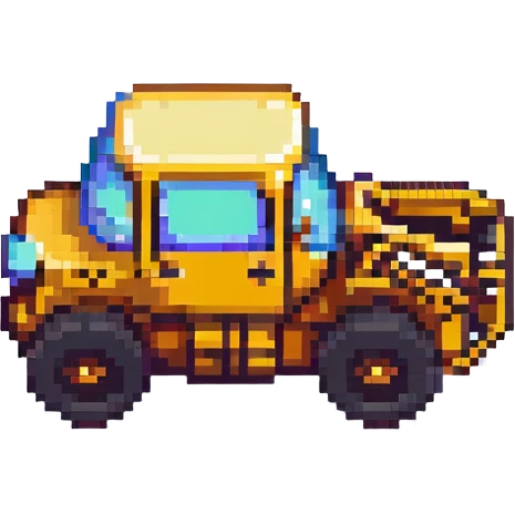 a digger construction vehicle, side view, pixel art style emoji