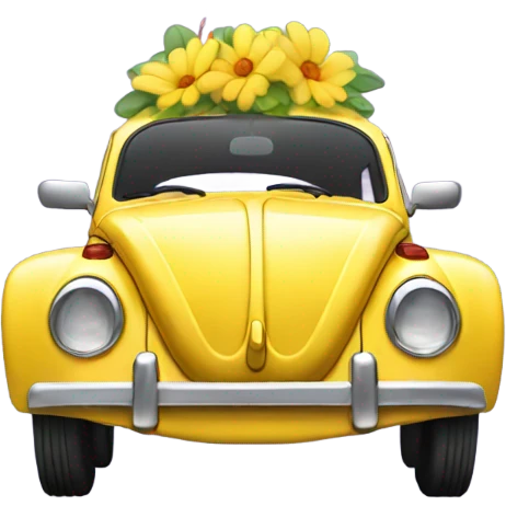  yellow Volkswagen Beetle with flower decals emoji