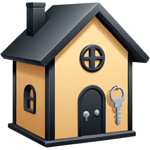 Minimalistic flat vector icon, iOS style, thin black contour on white background. House with a key symbol. Clean, no text, no shadows.
 emoji