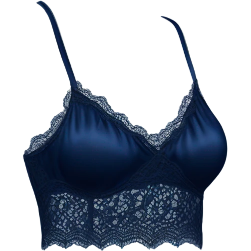 Realistic isolated side view of a navy blue lace silk camisole blouse. emoji