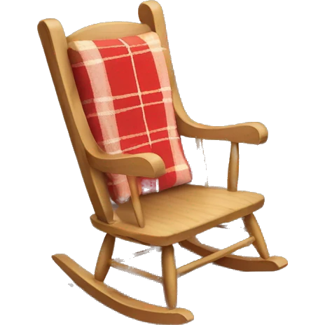 wooden rocking chair with a plaid blanket. emoji