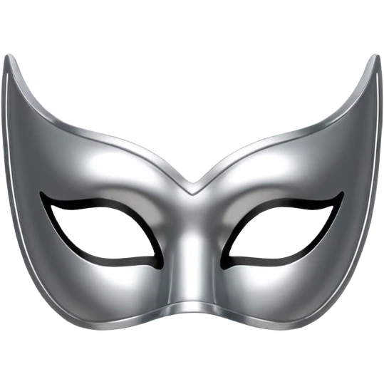 A sleek masquerade mask emoji made of polished silver chrome, smooth sensual curves, reflective metallic surface, mysterious sexy luxury vibe, minimal iOS emoji style, centered, clean white background emoji