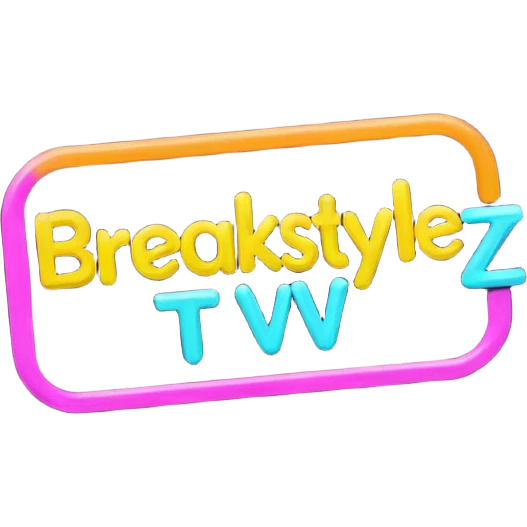 un gif texte qui défile  "BREAKSTYLEZ TV"  change de couleur sur fond noir emoji