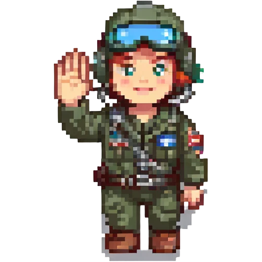 military pilot waving hand to say hello emoji