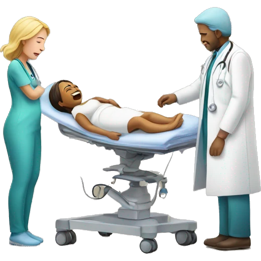 a woman gives birth and doctors stand nearby emoji