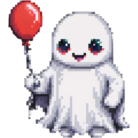 cute ghost holding a red balloon emoji