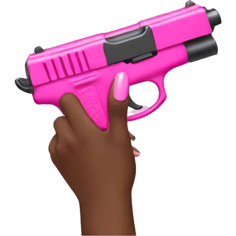 Black girl hand with pink nails holding a pink gun emoji