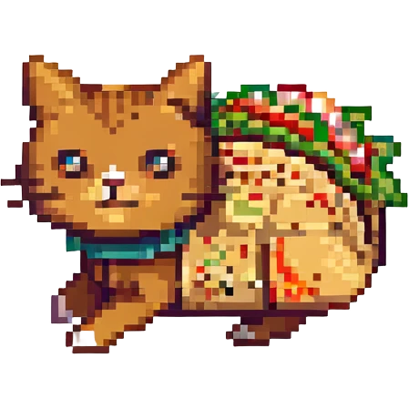 a taco cat running, dynamic pose, pixel art style, bright colors, cat facing left emoji