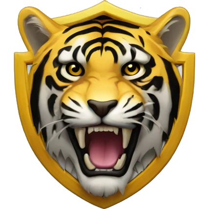 Escudo con franjas amarillas y negras con un tigre emoji