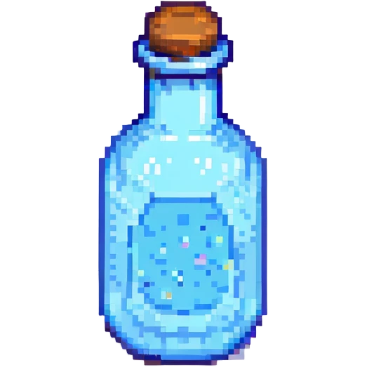 a blue potion bottle, pixel art style emoji