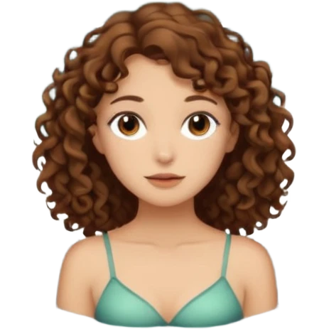Sexy brown eyes, brown curly hair, white ethnicity half syren resting at shore of a lake in the forest emoji