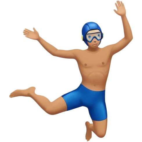 determined pool diver dives into a pool of confidence blue water underneath  emoji