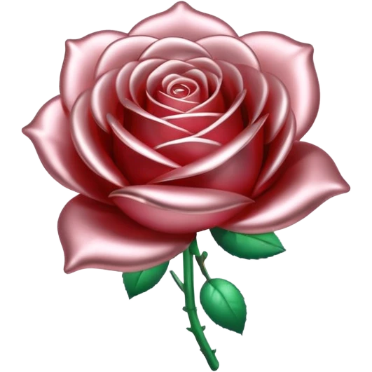 A rose emoji made of liquid silver metal, smooth metallic petals, reflective chrome surface, soft gradients, elegant shape, minimalistic iOS emoji style, centered, clean white background, realistic highlights, no text emoji