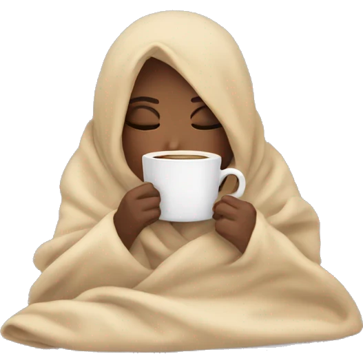 girl inside a blanket sipping coffee eyes closed emoji