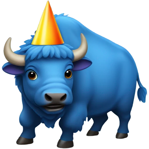Blue bison with party hat emoji