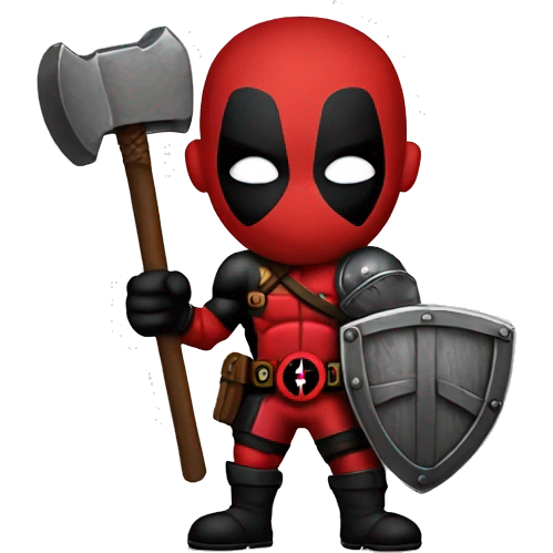 Deadpool holding Viking shield and a hammer emoji