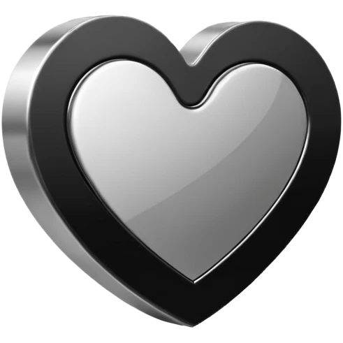 Minimalistic heart emoji, geometric metallic black and white, smooth curves, reflective edges, flat futuristic style
 emoji